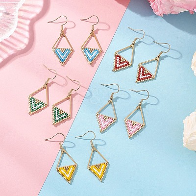 Rhombus Glass Dangle Earrings EJEW-MZ00640-1