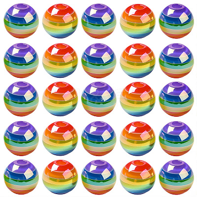 40Pcs Pride UV Plating Rainbow Iridescent Acrylic European Beads MACR-SC0002-66-1
