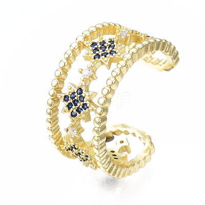 Cubic Zirconia Star Open Cuff Ring RJEW-N037-006B-1