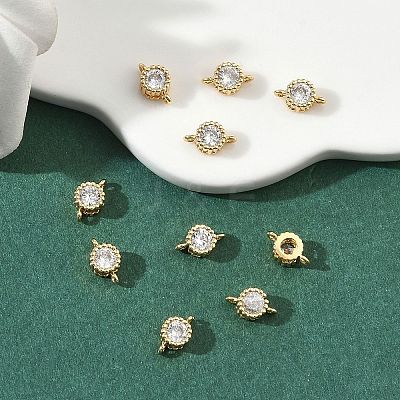 SHEGRACE Brass Pave Clear Cubic Zirconia Flat Round Connector Charms XGRQ3D618-499G-1