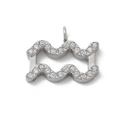 304 Stainless Steel Micro Pave Cubic Zirconia Charms STAS-Z107-09P-01-1