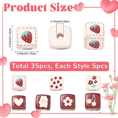 35Pcs 7 Styles Opaque Printed Acrylic Beads MACR-YW0004-38-1