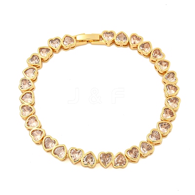 Rack Plating Brass Pave Cubic Zirconia Heart Link Bracelets BJEW-Q347-05G-03-1