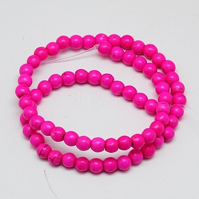 1 Strand Dyed Fuchsia Round Synthetic Turquoise Beads Strands X-TURQ-G106-4mm-02K-1