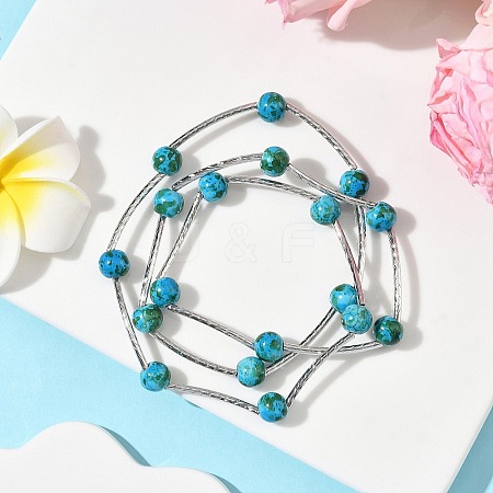 Round Synthetic Turquoise Beads Multi-strand Bracelets for Women BJEW-JB12335-02-1