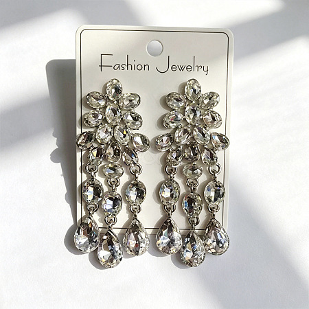 Alloy Rhinestone Flower Teardrop Stud Dangle Earrings for Women WGA45C1-02-1