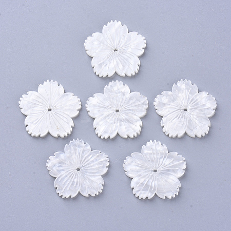  Jewelry Beads Findings Cellulose Acetate(Resin) Beads, Flower, Creamy White, 26.5x27.5x3mm, Hole: 1.5mm