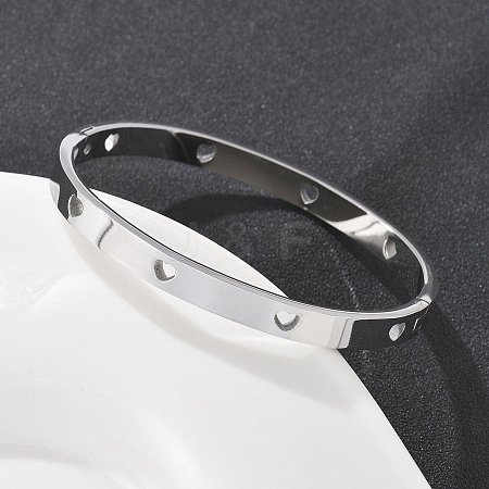 Hollow Heart 304 Stainless Steel Bangles for Women BJEW-Z092-11P-1