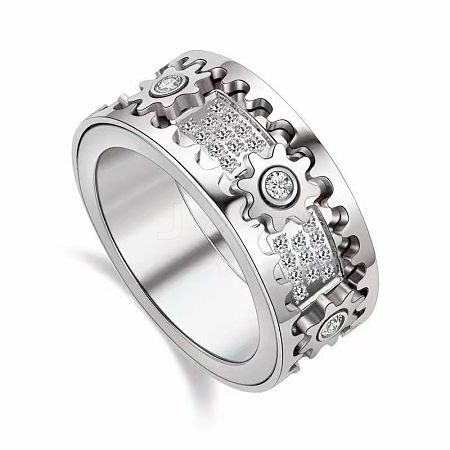 Gear Brass Micro Pave Clear Cubic Zirconia Rotatable Finger Rings FS-WGBD3BF-17-1