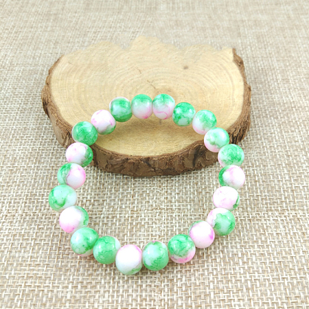 Glass Imitation Natural Agate Round Beaded Stretch Beaded Bracelets WG8D788-05-1