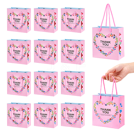 Heart Flower Thank You Printed Paper Storage Gift Tote Bags for Wedding Party Gift Wrapping Bags ABAG-WH0038-77A-1