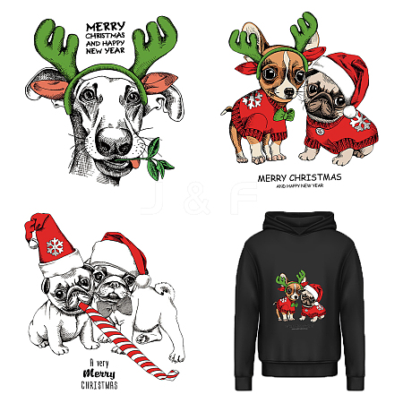 CREATCABIN 3Pcs 3 Style Christmas Theme Word & Dog/Reindeer Pet Film with Hot Melt Adhesive Heat Transfer Film DIY-CN0001-38-1