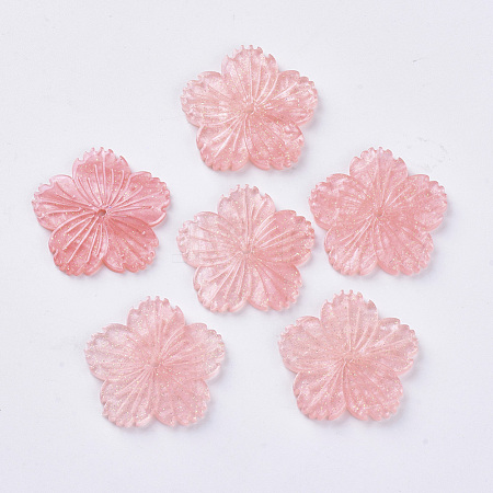  Jewelry Beads Findings Cellulose Acetate(Resin) Beads, with Glitter Powder, Rainbow Gradient Mermaid Pearl Style, Flower, LightCoral, 26.5x27.5x3mm, Hole: 1.5mm