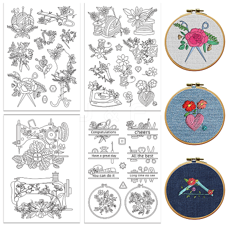 4 Sheets 11.6x8.2 Inch Stick and Stitch Embroidery Patterns DIY-WH0455-168-1