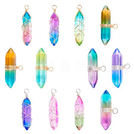 HOBBIESAY 12Pcs 4 Style Glass Pendants GLAA-HY0001-03-1