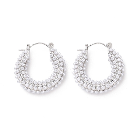 ABS Plastic Imitation Pearl Beaded Ring Hoop Earrings EJEW-E277-06P-1