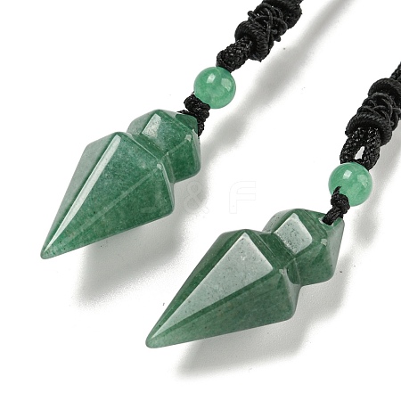 Natural Green Aventurine Conical Pendulum Pendant Necklace with Nylon Cord for Women NJEW-B106-01C-1