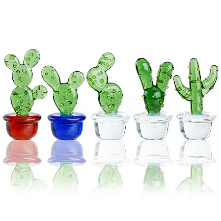 SUPERFINDINGS 5Pcs 5 Style Mini Glass Cactus Display Decorations DJEW-FH0001-12-1