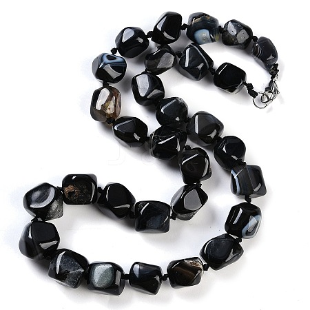 Natural Dyed & Heated Black Agate Nuggets Beaded Necklaces for Women Men NJEW-K388-01P-1