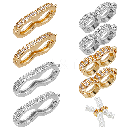 8Ocs 4 Styles Brass Rhinestone Peanut Twister Clasps KK-DR0001-58-1