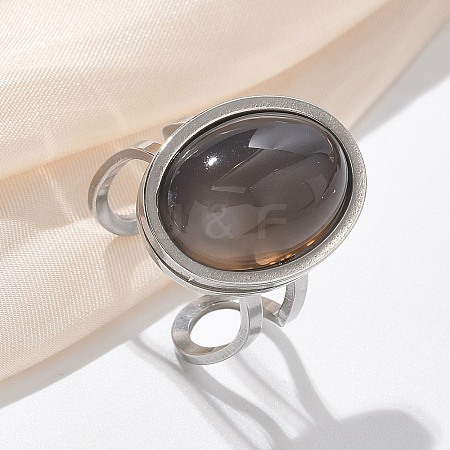 Oval Natural Grey Agate Finger Rings RJEW-M062-02P-12-1