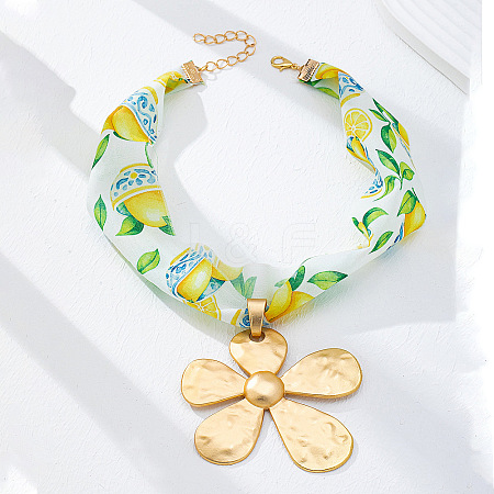 Summer Beach Alloy Flower Pendant Chiffon Scarf Necklaces for Women WGD5F98-01-1
