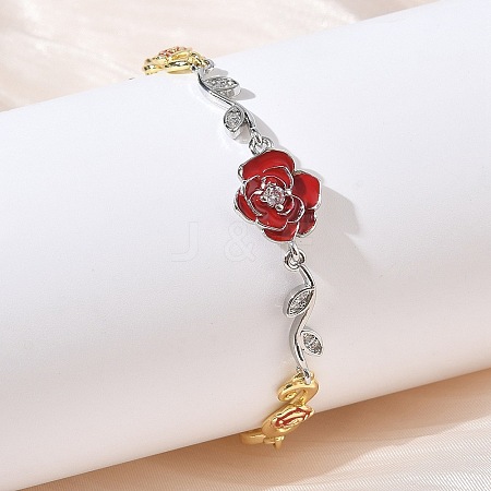 Brass Micro Pave Clear Cubic Zirconia Link Chain Bracelets for Women BJEW-C156-05PG-1