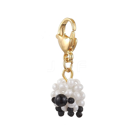 Sheep Glass Seed Beaded Pendant Decoration HJEW-MZ00175-1