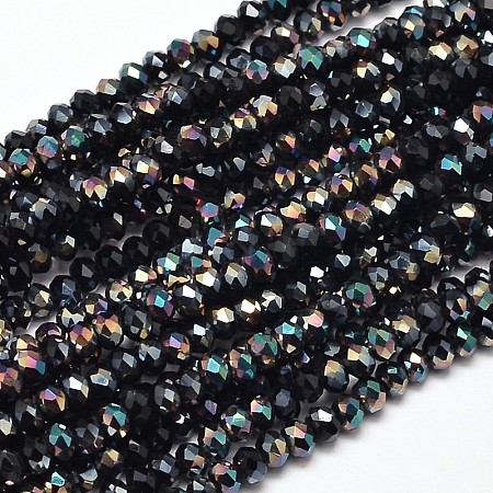 Faceted Rondelle Half Rainbow Plated Electroplate Glass Beads Strands EGLA-J134-3x2mm-HR19-1