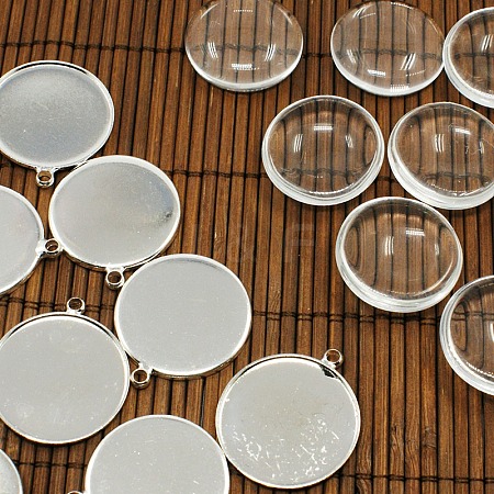 25mm Transparent Clear Domed Glass Cabochon Cover for Brass Photo Pendant Making KK-X0021-NF-1