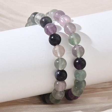 Natural Fluorite Round Beaded Stretch Bracelets GG-CBA12F1-02A-04-1