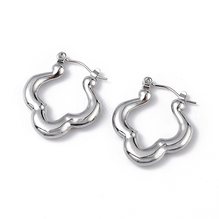 Non-Tarnish 304 Stainless Steel Flower Hoop Earrings for Women EJEW-I284-13P-1