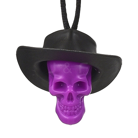 Halloween Skull Plastic Pendant Necklaces NJEW-S006-01B-1