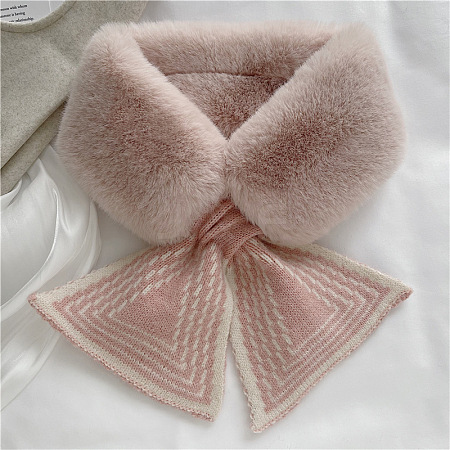 Women's Polyester Faux Fur Ornate Neck Warmer Scarf COHT-PW0001-36A-1