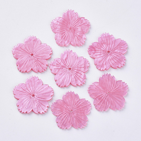  Jewelry Beads Findings Cellulose Acetate(Resin) Beads, Flower, HotPink, 26.5x27.5x3mm, Hole: 1.5mm
