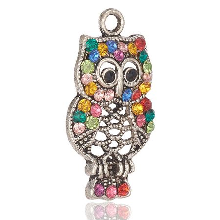 Alloy Rhinestone Owl Pendants for Halloween Jewelry RB-J222-02AS-1