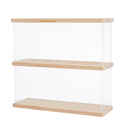 2-Tier Transparent Acrylic Minifigures Display Case with Wooden Base ODIS-WH0043-65-1