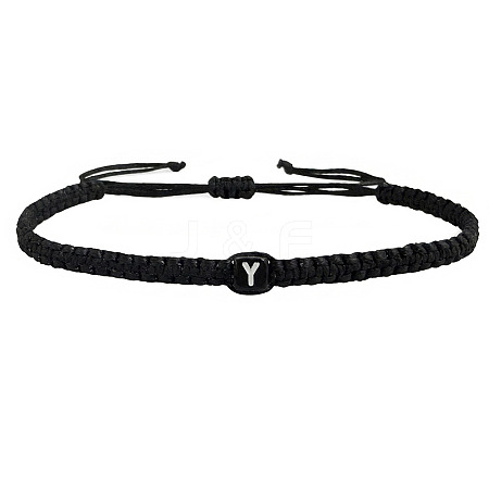 Adjustable Handmade Woven Waxed Cord Braided Bracelets with Acrylic Letter Beads OI4298-25-1
