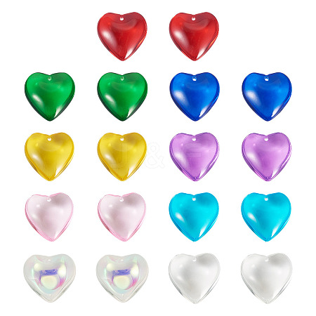 18Pcs 9 Colors Glass Heart Pendants GLAA-TA0003-29-1