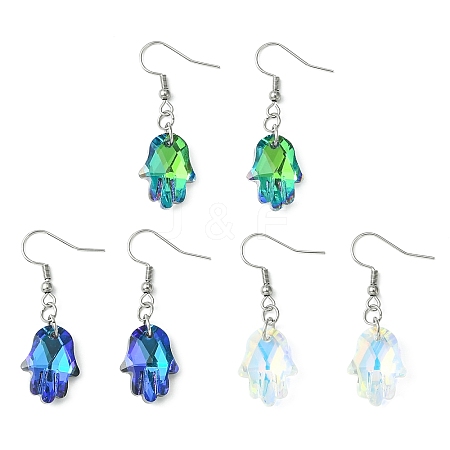 Hamsa Hand Glass Dangle Earrings EJEW-JE05326-1