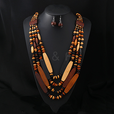 Bohemian Style Wood Beaded Multilayer Necklaces & Dangle Earrings Sets WG93846-05-1