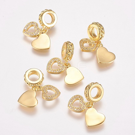 Brass Micro Pave Cubic Zirconia European Dangle Charms ZIRC-E146-02G-1