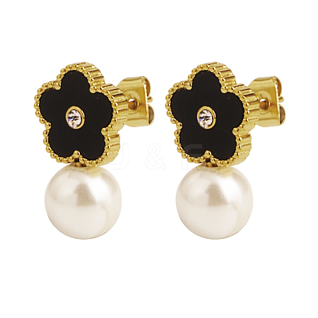 Stylish Stainless Steel Flower Pearl Pendant Stud Earrings for Women BL3923-1-1