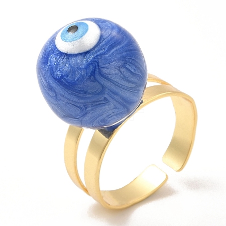 Enamel Round with Evil Eye Beaded Open Cuff Ring RJEW-E069-03G-01-1