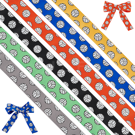 6 Rolls 6 Colors Polyester Volleyball Printed Grosgrain Ribbon OCOR-HY0002-25-1