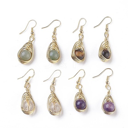 Natural Mixed Stone Dangle Earrings EJEW-F223-06-1