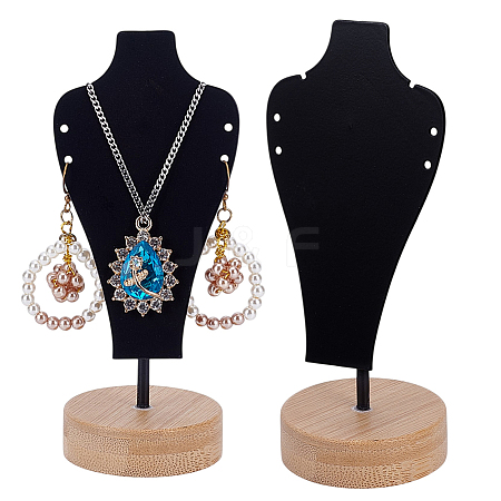 Bust Iron Jewelry Necklace Display Stands with Wooden Rond Base NDIS-WH0024-06B-1