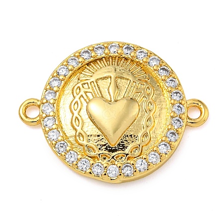 Rack Plating Brass Micro Pave Clear Cubic Zirconia Religion Sacred Heart Links KK-Z063-46G-1