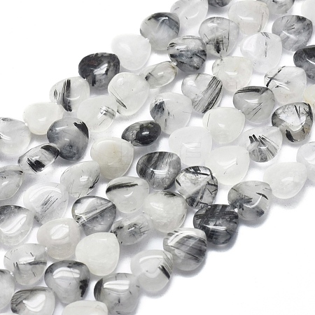  Jewelry Beads Findings Natura Tourmalinated Quartz/Black Rutilated Quartz Beads Strands, Heart, 8~8.6x8.5~9x4.4~4.9mm, Hole: 0.8mm, about 50pcs/Strand, 15.75
