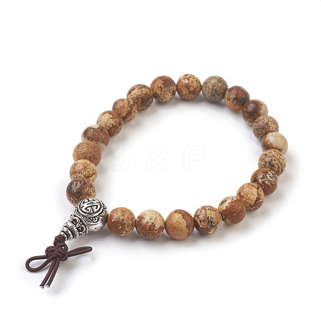 Natural Round Picture Jasper Stretch Bracelets BJEW-JB03845-02-1